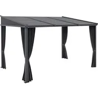 Furnicato Gartenpavillon Pergola mit Schiebedach und Vorhängen, Dunkelgrau 365x255x205 cm - Gestalten Sie Ihren Garten einzigartig mit dem Furnicato Gartenpavillon! Das verschiebbare Dach ermöglicht flexible Nutzung, während der robuste Aluminiumrahmen für Stabilität sorgt. Ideal für entspannende Stunden im Freien.
