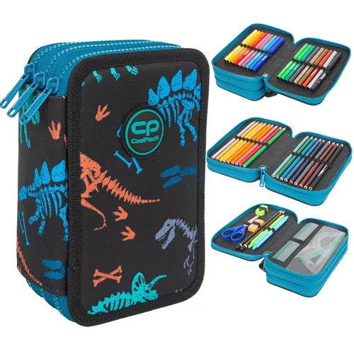 Federtasche XXL Fossil 46-teilig – Bunt und Praktisch für Schüler - Praktische Federmappe mit 3 Fächern, gefüllt mit hochwertigen Buntstiften. Ideal für kreative Köpfe und den täglichen Einsatz in der Schule.