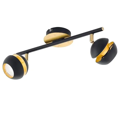 EGLO LED Deckenlampe Nocito - Moderne 2-flammige Deckenleuchte aus Metall in Schwarz und Gold, schwenkbare Spots für individuelle Lichtgestaltung, inkl. GU10 Leuchtmittel, ideal für Wohnzimmer, Flur oder Schlafzimmer.