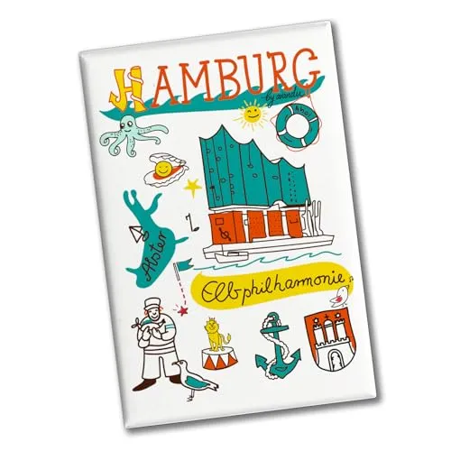 Hamburg Wimmelbild Souvenir Magnet - Elbphilharmonie Souvenir Magnet mit lustigem Stadtmotiv