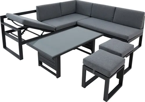 Outdoor Gartenlounge-Set LINA, 5-tlg, Aluminium, Grau - Gartenmöbel-Set mit verstellbarer Rückenlehne, UV-beständig und witterungsbeständig. Ideal für entspannte Stunden im Freien.