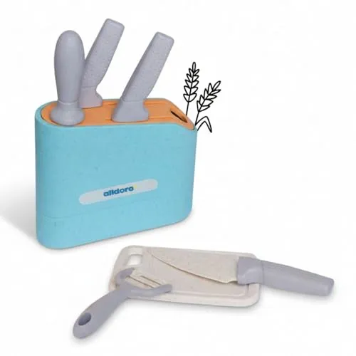 alldoro 60426 Messerblock Kinderküche, 7-TLG. Spielküchen Zubehör mit Messern, Schneidebrett & Wetzstahl, nachhaltiges Küchenspielzeug ab 3 Jahren
