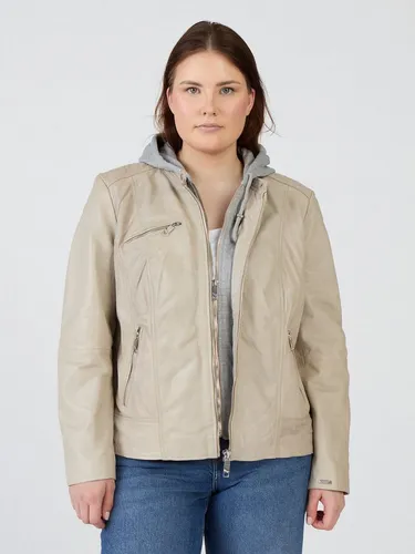 Maze Damen Lederjacke 42021318 Greige 52 - Funktionsjacke im Bikerstil mit Lagenlook und herausnehmbarem Jerseyeinsatz. Ideal für einen lässigen Look und vielseitige Trageoptionen.