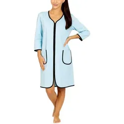 Aquarti Damenbademantel Damen Bademantel Morgenmantel Reißverschluss Hausmantel 3/4 Ärmel blau XXL