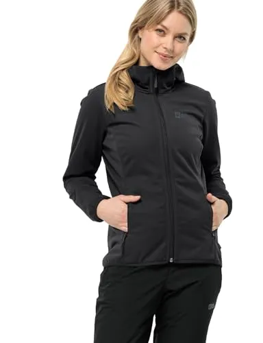 Jack Wolfskin Softshelljacke WINDHAIN HOODY W schwarz XXXL - Funktionsjacke aus atmungsaktivem, elastischem und winddichtem Material, ideal für Outdoor-Aktivitäten bei jedem Wetter.