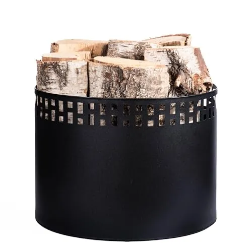 Kapaga – Kaminholzkorb – Metall Schwarz pulverbeschichtet – Holzträger mit Muster – Robuster Holzkorb für Kamin, Wohnzimmer & Deko, Kaminholzträge (mit Muster, 38 x 28 cm)