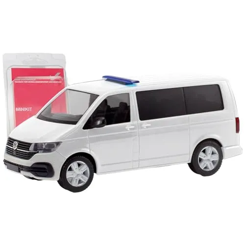 Minikit Volkswagen T 6.1 Bus mit Hänsch DBS 5000, weiß Modell Auto Miniaturmodelle Kleinmodell Sammlerstück Detailgetreu