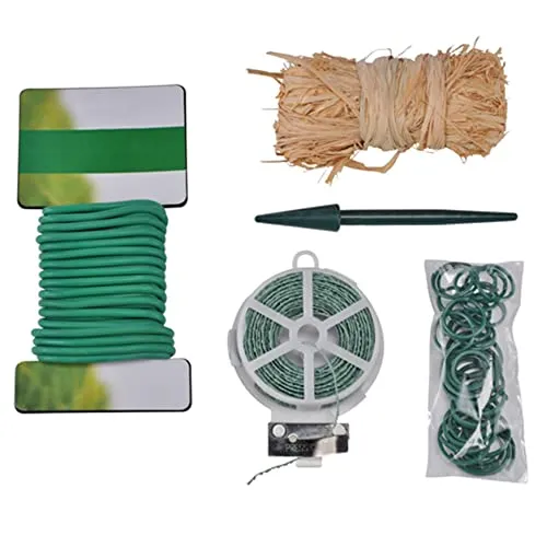 com-four® Gartenhelfer 34-teiliges Set, Bindedraht mit Cutter, Bastband, elastischer Draht, Pflanzstab, Pflanzringe als Rankhilfe für Rosen, Tomaten, Bohnen und mehr (34 Teile - bunt)