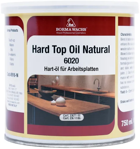 BORMA Holzöl HARD TOP OIL 6020 Matt - 750ml - Holzöl für Küchenutensilien, lebensmittelecht und kratzfest. Schützt Holzoberflächen effektiv und optimiert deren natürliche Schönheit.