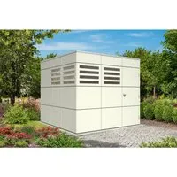 Gartenhaus SKAN HOLZ CrossCube Melbourne 3 - 253 x 253 cm - Stylisches Gartenhaus mit Flachdach in Telegrau, ideal für Gartenaufbewahrung und Freizeitgestaltung.