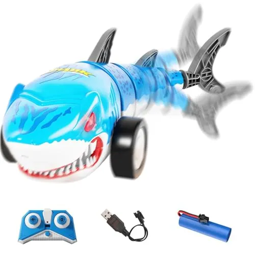 OBEST Ferngesteuertes Auto RC Hai Spielzeug, 2.4GHZ Stunt Auto Hai-Design, 360°-Drehung Shark Ferngesteuertes Car mit LED Lampe, Haiboot Fahrzeug Oster Geschenk für Jungen und Mädchen 14+ Jahre