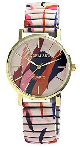 Excellanc Damen-Zugbanduhr Edelstahl Ø 36 mm - Armbanduhr für Damen mit buntem Motiv, ausgestattet mit einem hochwertigen Japan PC21-Uhrwerk für präzise Zeitangabe.