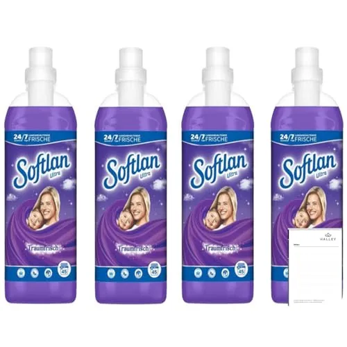 Softlan Weichspüler Traumfrisch 4 x 1L für unwiderstehlich weiche Wäsche + Halley Notizblock