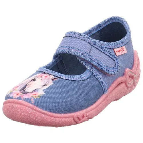 Superfit Belinda Hausschuhe blau (8060) 26 - Bequeme und stylische Hausschuhe für Mädchen aus strapazierfähiger Baumwolle, mit non-marking Sohle für drinnen und praktischem Klettverschluss. 100% vegan und in Europa hergestellt.