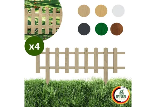 Floranica Zierzaun Vorgartenzaun, Beeteinfassung, Beetumrandung, Steckzaun Zierzaun, (20 x 100 cm, 4-St., Unbehandelt), Gartenzaun aus Holz für Wege Beeten, Dekozaun Lattenzaun