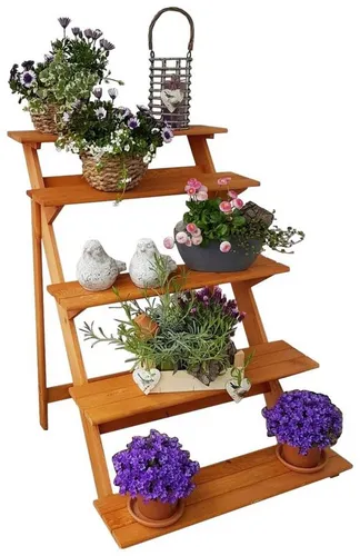 promadino Pflanzentreppe groß, 78x100x109 cm, braun - Pflanzenkästen & Spaliere, stilvolle Holzwerkstoff-Treppe, frost- und witterungsbeständig, ideal für Garten und Balkon.
