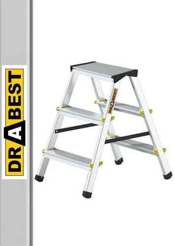 Trittleiter Alu 3 Stufen klappbar - Klappbare Aluleiter mit 3 Stufen, max. Reichhöhe 2,6 m, tragfähig bis 150 kg - ideal für Haushalt und Garten.