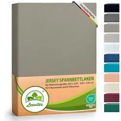 leevitex® Spannbettlaken Luxus Elasthan Jersey Spannbettlaken, Gummizug: Rundum-Gummizug grau 200-220 cm x 220-240 cm