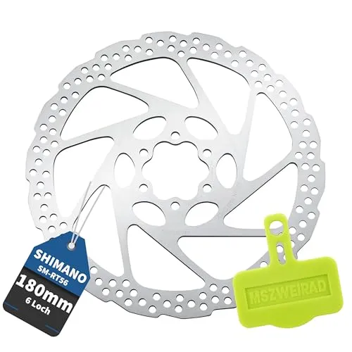 Shimano SM-RT56 Bremsscheibe 180 mm 6-Loch Edelstahl Resin Beläge MSZweirad Bleedblock Abstandshalter Frontscheibenbremse MTB Trekking City E-Bike Fahrrad Ersatzteil Nabe Scheibe Bremse