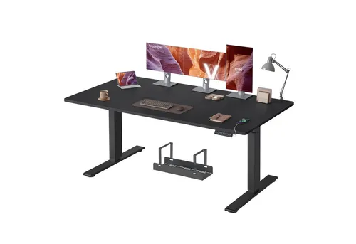 VASAGLE Höhenverstellbarer Schreibtisch 160 cm mit USB-C-Anschluss - Großzügige 80 cm Tischplatte für mehr Platz und Ordnung. Mit 3 Speichertasten, leiser Höhenverstellung und praktischer Ablage für Steckdosenleisten – ideal für einen komfortablen Arbeitsplatz.