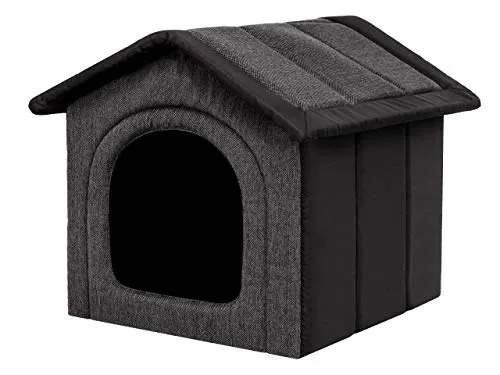 PillowPrim Hundehütte Hundehöhle Hundebett Hundehaus Katzenhöhle Tierbett XL - 60x55 cm Graphit mit Schwarz