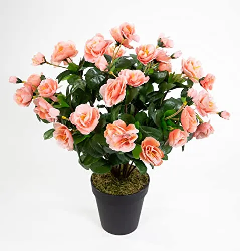 Seidenblumen Roß Azalee 40cm Salmon/lachs im Topf ZF Kunstpflanzen Kunstblumen künstliche Blumen