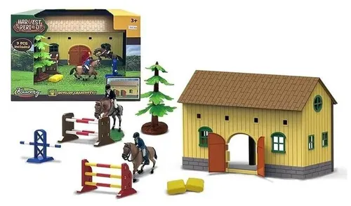 Pferdehof-Spielset mit Stall und Reitern, 9-teilig