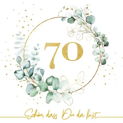 Servietten Eucalyptus Golden 70 - Goldene 70 33x33cm - Dekorative Servietten für jeden Anlass, mit einem stilvollen Eucalyptus-Motiv und 20 Stück pro Packung, ideal für festliche Tischdekorationen.