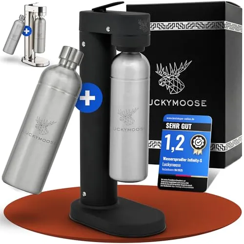 Luckymoose Infinity-S Edelstahl Wassersprudler mit 2 Edelstahlflaschen – hygienisch und kompakt