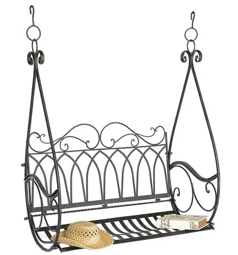 Hängebank Schaukel Metall Braun Wetterfest - 2-Sitzer Gartenbank - Hollywoodschaukel aus robustem Schmiedeeisen, wetterfest und bis 150 kg belastbar. Ideal für Garten oder Terrasse, einfach aufzuhängen und schnell montiert.