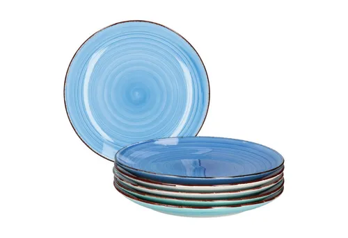MamboCat Speiseteller 6er Set - Flache Essteller in Blau, 26,5 cm - Hochwertige Steingut Speiseteller im praktischen 6er Set, ideal für stilvolle Tischdekoration und besondere Anlässe.