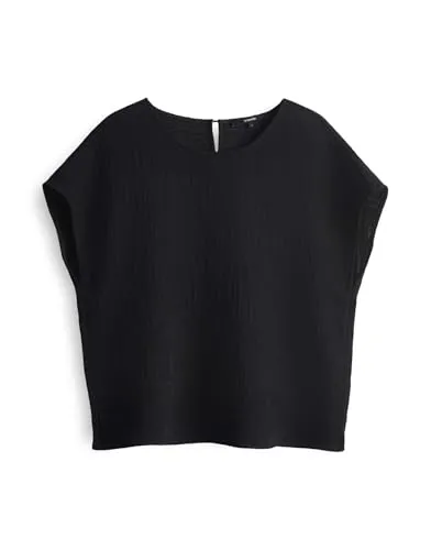 someday Damen Kurzarmbluse ZLAMEA mit Crinkle Effekt in Black - Damenblusen, stilvolles Design trifft auf hohen Tragekomfort, ideal für Büro und Freizeit mit nachhaltigem Ecovero Viscose-Material.