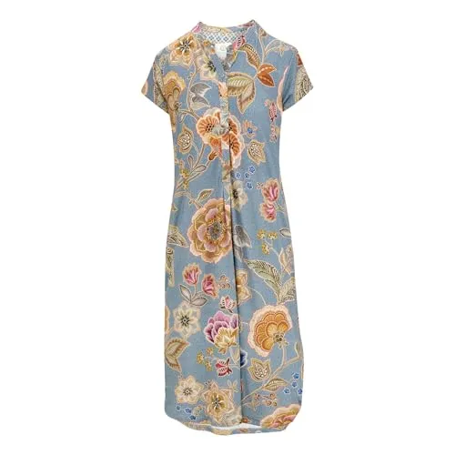 Pip Studio Damen Nachthemd Nachtkleid Dalia Short Sleeve Nightdress Matata, Farbe:Blau, Artikel:-Blue, Größe:XL