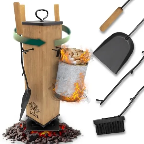 OAKAGE Kaminbesteck Modern mit Holzkorb von OAKAGE