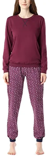 Merry Style Damen Lang Zweiteiliger Schlafanzug - Pyjama Set für Winter (Wein Sterne, XXL) - Schlafanzug für Damen aus hochwertiger Baumwolle; bequem und atmungsaktiv; ideal für Herbst und Winter; perfekt als Weihnachtsgeschenk.