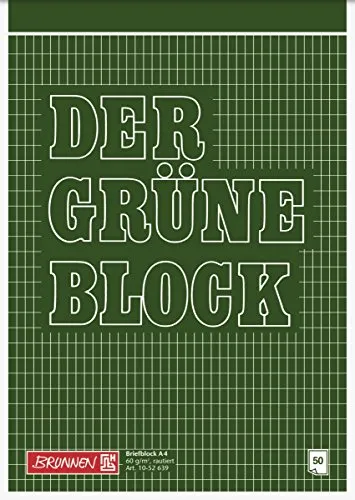 Baier & Schneider Brunnen 1052639 Briefblock / Schreibblock / Der grüne Block (A4, rautiert, 50 Blatt, 60g/m²)