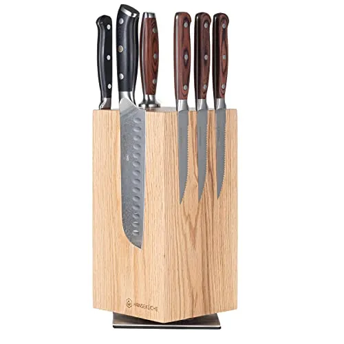 Hanseküche Magnet-Messerblock – drehbarer Messerhalter mit starkem Magnet - Messerblöcke aus Holz, 360 Grad drehbar und mit festem Stand durch Gummifüße für sicheren Halt.