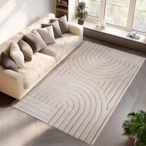 Jimri Moderner kurzflor Teppich 200x290 cm - Skandinavisches Boho-Design mit 3D Hoch-Tief-Effekt, pflegeleicht und ideal für Wohnzimmer, Schlafzimmer oder Kinderzimmer. Schadstoffgeprüft nach OEKO-TEX Standard 100 für ein sicheres Wohnumfeld.