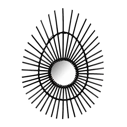 THINIA HOME Wandspiegel aus Rattan, oval, Deko, Schwarz, 80 cm