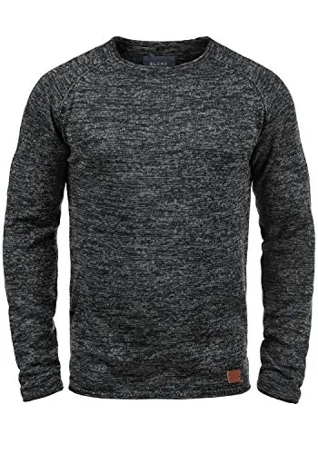 Blend BHDan Herren Strickpullover Feinstrick Pullover mit Rundhalsausschnitt Baumwollmischung Label-Patch Regular fit, Größe:XXL, Farbe:Black (70155)