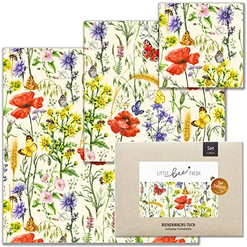 Wachstuch Set - Bienentraum - Nachhaltige Bienenwachstücher, umweltfreundlich und wiederverwendbar, ideal zum Abdecken und Einpacken von Lebensmitteln. Set enthält 3 Größen für vielseitige Anwendungen.