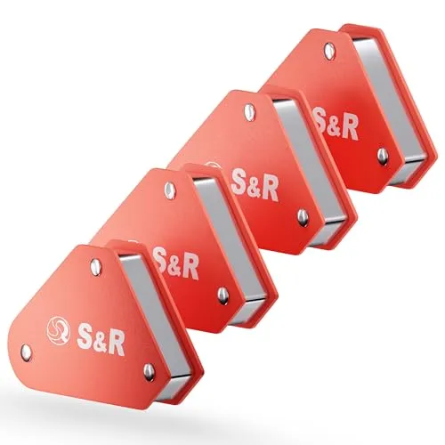 S&R 4-Teiliges Mini-Schweißmagnet-Set, Magnethalter Winkelmagnet Schweißhelfer, Magnetwinkel/Montagewinkel 45°, 90° u. 135°