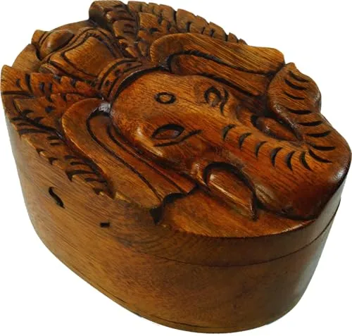 GURU SHOP Puzzlebox, Schmuckschatulle, Magic Box, Schachtel mit Geheim Verschluß -, Ganesha, 6x12x8 cm