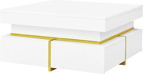 Eleganter Hochglanz Couchtisch in Weiß mit goldenen Akzenten