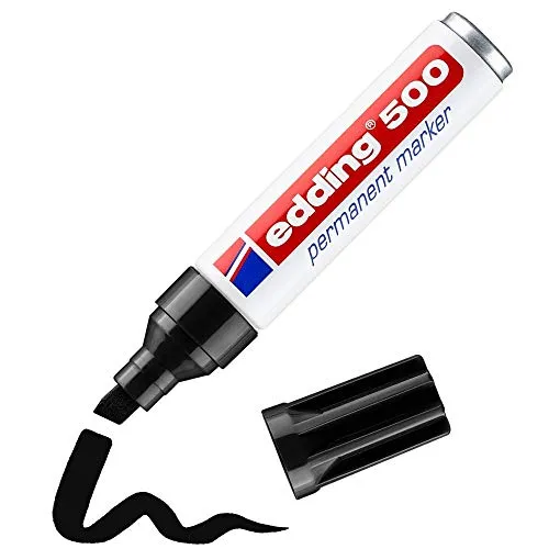 edding 500 Permanentmarker - schwarz - 1 Stift - Keil-Spitze 2-7 mm - wasserfest, schnell-trocknend - wischfest - für Karton, Kunststoff, Holz, Metall, Glas