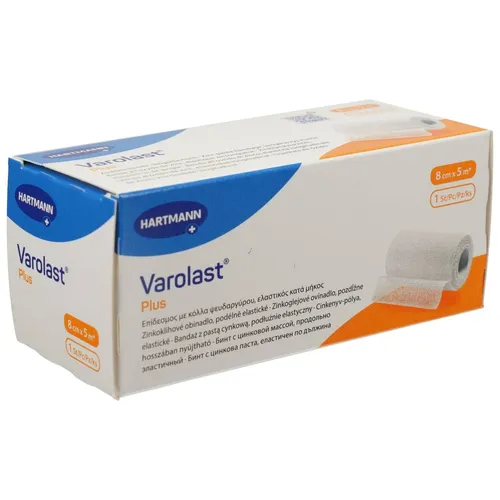 Varolast Plus Zinkleimbinde 8 cmx5 m - Kompressen & Verbände, extra feuchte Zinkleimbinde für schnelle Entstauung und hohe Hautverträglichkeit – ideal bei Phlebitiden und Ulcera cruris.