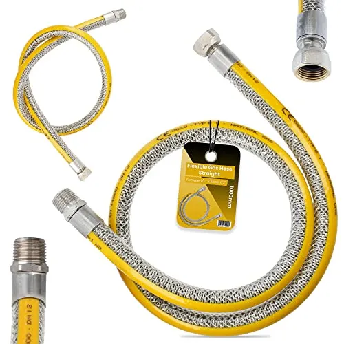 Flexibler Gasschläuch 1m Propangasschlauch Butangasschlauch 1/2 IG x 1/2 AG DN12 Edelstahl PVC Butangas Propan Schlauch EN14800 Gasanschlussschlauch Gasflaschen Camping Küche Gasgrillgeräte