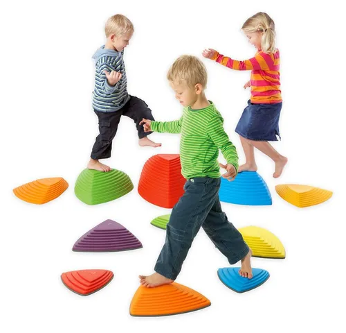 Gonge Balancetrainer Balanciersteine-Set Bunt – 5 Hügelkuppen & 6 Fluss-Steine - Fördert die Balance und Koordination spielerisch. Ideal für kreative Bewegungslandschaften und den professionellen Einsatz in der Bewegungserziehung.