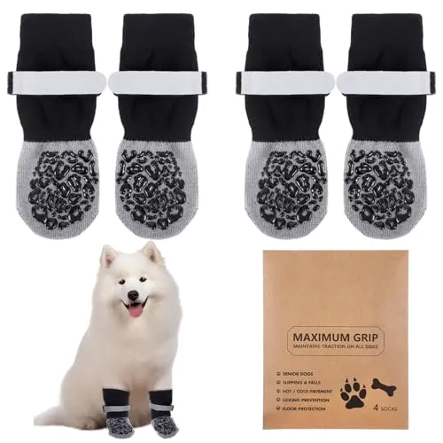DONQTWAY 2 Paar Hundesocken, Hundesocken Anti Rutsch, Hundeschuhe Sommer, Pfotenschutz Hund, Hundeschuhe Socken, Hunde Socken für Innen und Außenbereich, Schutz vor Kratzern auf Hartholzböden