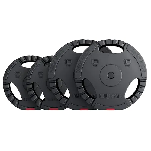 GORILLA SPORTS Hantelscheiben Set, Tri-Grip Kunststoff Gewichtsscheiben - Hantelscheiben für Krafttraining mit ergonomischem Griff und bodenschonender Ummantelung, ideal für Übungen und Sportneulinge.